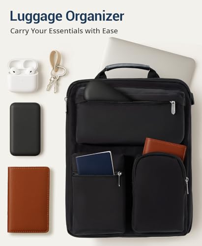 Over Luggage Organizer Bag for Suitcase with Multi Pockets, 16” Laptop Bag with Handle, Portable Travel Organizer Bags for Luggage with Adjustable Straps, Tote Carry Bag for Men Women(Black)2