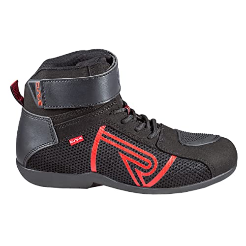 CURVE Rubi Vented Motorradstiefel, Schwarz/Rot, Mikrofaser, Knöchel- und Fersenschutz, Schnürverschluss, rutschfeste Sohle, Erwachsene, Herren und Damen, CE, Schwarz / Rot, 44 EU