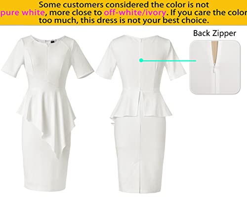 Vfshow Womens Off White Asymmetrical Large Peplum Front Zipper Work Business Office Bodycon Pencil Sheath Dress 9262 Wht Xl #TOP5
