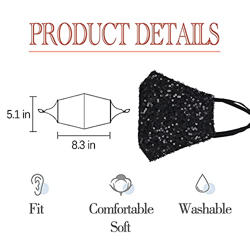 Image of Sparkly Sequin Face Cover Glitter Cotton Sequins Masc Masquerade Face Covering (Irregular,black 1)