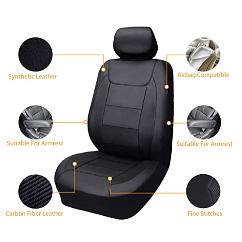 Flying Banner Universal Leather Car Seat Covers Full Set Airbag Compatible Seat Protector (Black) - Image 3