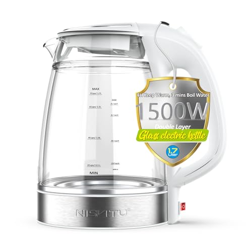 NISVITU 1.7L Stainless Steel Cordless Electric Kettle