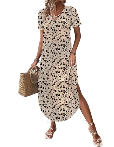 Image of Zeagoo Womens Maxi Summer Dress with Pockets Casual Short Sleeve Sundress Trendy 2026 Curve Hem Long Dress