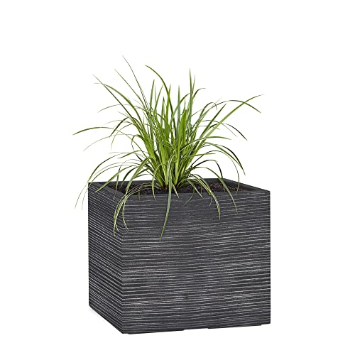 Pflanzwerk® Jardinera Fibra de Vidrio Cube Groove Antracita 45x55x55cm *Maceta a Prueba de heladas* *Protección UV* *Calidad Europeo*