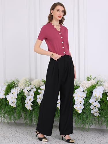 Image of Hobemty Women's Short Sleeve Knit Cardigan V Neck 2025 Summer Casual Ribbed Cropped Sweater Top