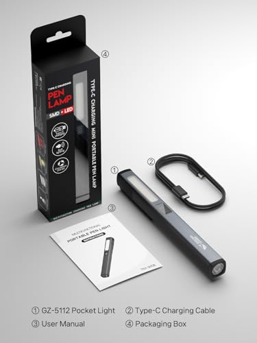 Smiling Shark Arbeitsleuchte, GZ-5112 LED Werkstattlicht Wiederaufladbare 6 Modus Licht Tragbar Stiftlampe Werkstattlampe mit Magnet & Clip Pen Light für Reparatur Garage Camping Working Inspektions