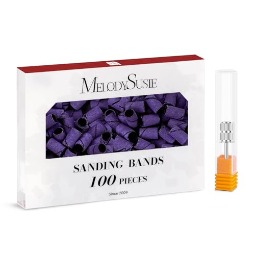 Image of MelodySusie 100 Pcs Nail Drill Bits Sanding Bands for Nail Drill 180 Fine Grit Nail File Sanding Bands for Acrylic Nails Gel Manicures and Pedicure