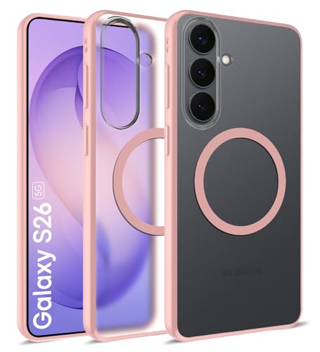 Image of Golden Sand Rugged Frosted MagSnap Back Cover Case for Samsung Galaxy S26 5G | Strong Magnets | Semi Transparent PC Shock Proof Slim TPU Case for Samsung Galaxy S26 5G, Pink