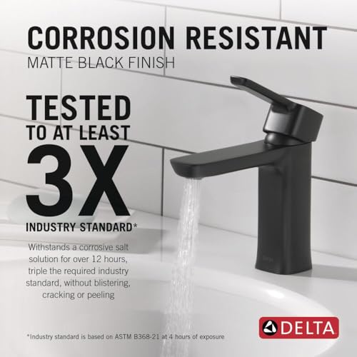 Image of Delta Modern Matte Black Bathroom Faucet 1 Hole, Single Hole Bathroom Sink Faucet for Vanity, Push-Pop Drain Assembly, Matte Black 581LF-BLGPM-PP