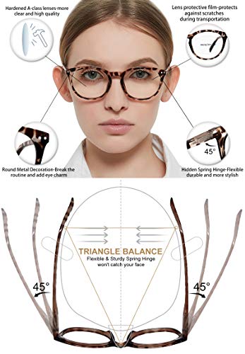 Image of MARE AZZURO Blue Light Blocking Reading Glasses Women Round Computer Readers 0 1.0 1.25 1.5 1.75 2.0 2.25 2.5 2.75 3.0 3.5 4.0 5.0 6.0 (Brown, 250)