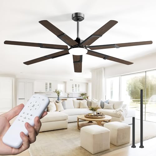 Image of Amico Ceiling Fans with Lights,66 inch Walnut Ceiling fan with Light and Remote, 6 Speed Reversible DC Motor, 3CCT, Dimmable, Quiet, Timer, Outdoor Ceiling Fans for Patios, Indoor /Outdoor