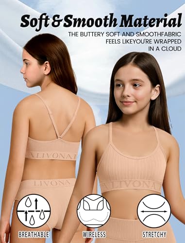 Livona 3-Pack Seamless Bralette Set - Soft Training Bras & Sports Bras for Teens, Comfortable Wire-Free Bras for Girls4