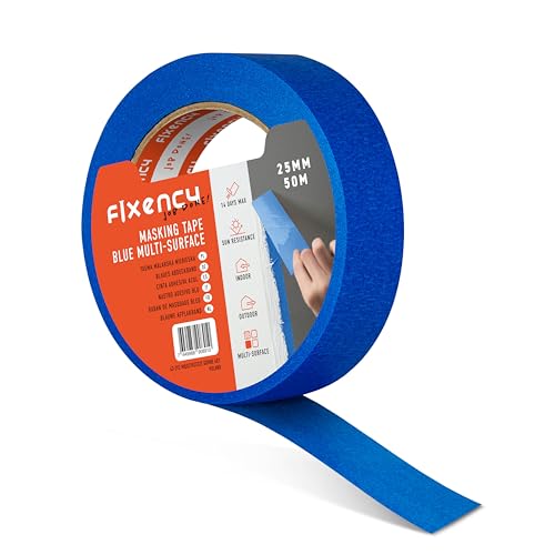 Fixency-1x-Nastro-Carta-Imbianchino-25-mm-x-50-m-I-Nastro-Carta-per-Mascheratura-Verniciatura-Ristrutturare-Pitturare-I-Nastro-di-Carta-Imbianchino-I-Colore-Blu