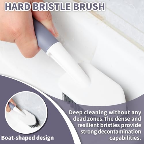Image of Xicennego 3 Pack Kitchen Cleaning Brush Set,1 Pot and Dish Cleaning Brush with Long Handle,1 Kitchen and Bathroom Brush with Scraper Strip, 1 Hard-Bristled Brush for Sink, Countertops, Tiles(Grey