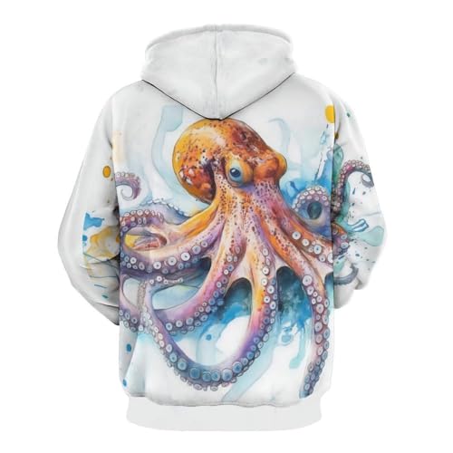 Sweat pieuvre design aquarelle 3D pull graphique à manches longues unisexe