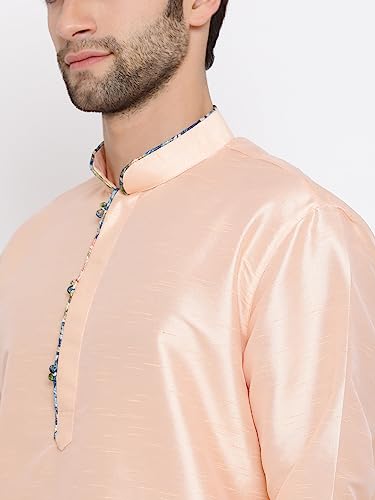 Image of VASTRAMAY Men's Peach Cotton Silk Kurta Pyjama Set VASMK098PHnP 38
