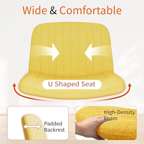 Image of Criss Cross Chair with Wheels, Cross Legged Office Chair, Armless Office Chairs Adjustable Height Swivel Tilting Fabric Vanity Chairs for Home Bedroom (Yellow)