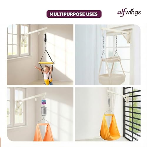 Image of Baby Window Cradle Hanger | Up to 35 Kg Metal Rod | Hook and Paint Protection Shield | White, 100 cm | WCH1mW