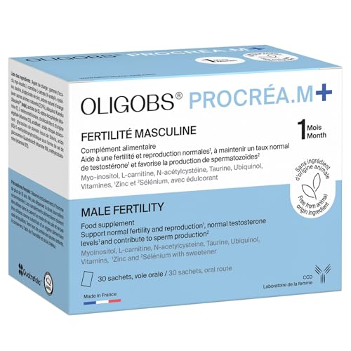 Oligobs Procréa.M+ fertilité homme | Reproduction, Testostérone, Antioxydants | Myo-Inositol, L-Carnitine, NAC, Ubiquinol, Zinc, Sélénium, Vitamines | 30 sachets fruits rouges | Fabriqué en France