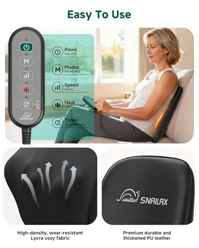 Image of Snailax Shiatsu Back Massager with Heat, Neck Shoulder Massager for Pain Relief Deep Tissue, 4D Kneading Back Massage Pillow, 3 Speed /3 Modes Portable for Home Office Car Use