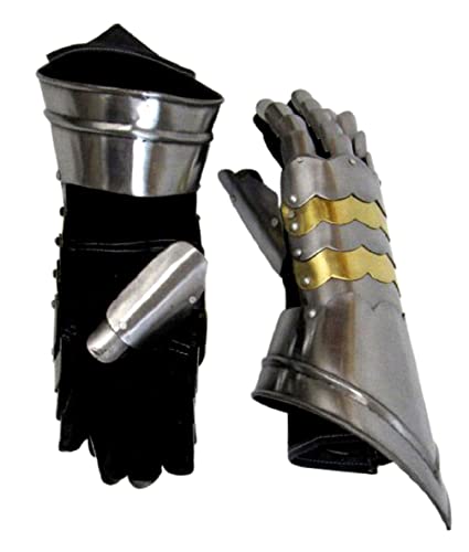 Guantes medievales con acabados de latón pulido y brillo plateado premium
