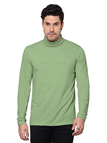 Image of BULLMER Solid Cotton Blended Full Sleeve Turtle Neck Tshirt for Men
