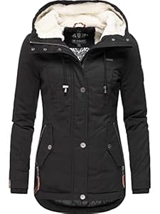 MARIKOO Damen warme Winterjacke mit kuscheliger Kapuze Bikoo Schwarz Gr. 3XL
