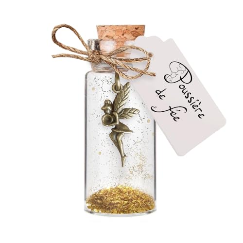 Poussière de fée dans une fiole en verre cadeau féérique avec paillettes dorées pour petites...
