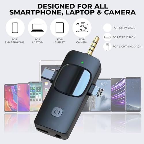 Image of 3 in 1 Dual Wireless Mic for Smartphones iPhones Tablets Laptops Desktops and Cameras Microphone for Recording Videos Insta Reels Podcast ASMR Vlogs YouTube Online Teaching (Universal Fit)