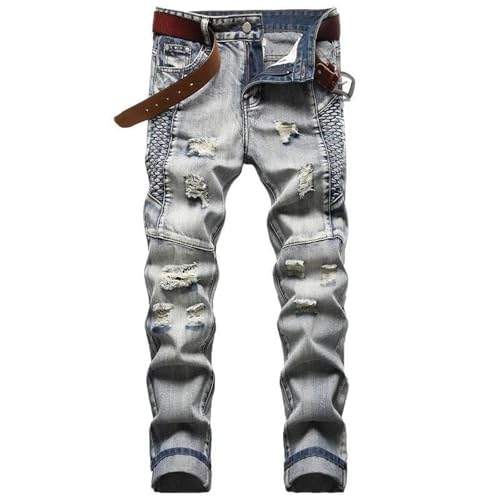Men's Ripped Jeans (Without Belt) Slim Straight Denim Pants Casual Hip Hop Streetwear2