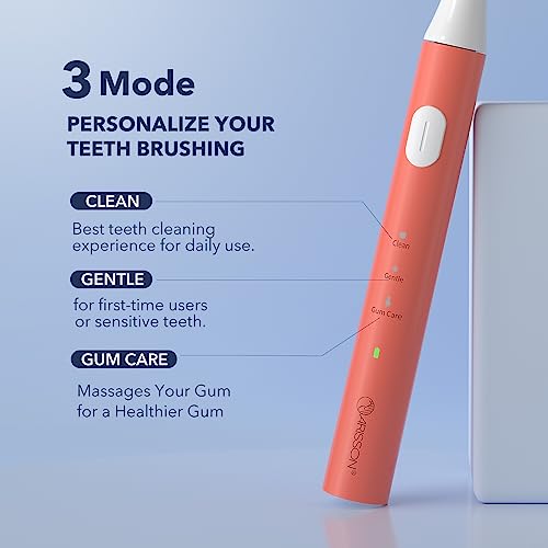 Image of ARISSON Sonic Electric Toothbrush for Adults and Kids, 40,000 VPM Power Toothbrush, 1.5H Fast Charge Ultrasonic Electric Toothbrushes with 2 Minutes Smart Timer, White on Peach Orange