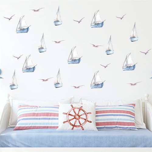 Vinilos Decorativos para Pared con Botes Azules 6 Hojas 48 Piezas miniatura 4