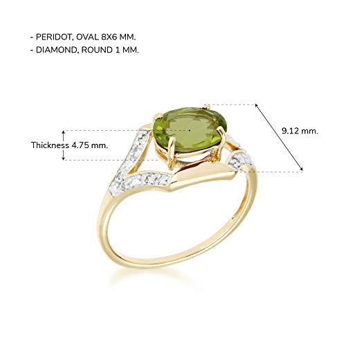 Yellow Gold 10K Oval Peridot 8x6mm and Round Diamond Promise Ring Size 6, 7, and 8 Contemporary Art Nouveau Design for Women August Birthstone Statement Ring4