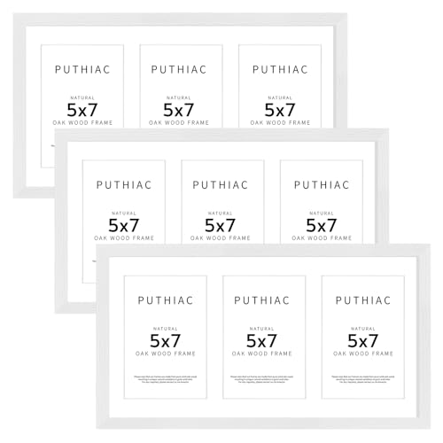 9x18 Oak Wood Picture Frame - 9x18 Photo Frame with Mat Display 3Pcs 5x7 Photos, 5x7 Picture Frame Wood, Natural Solid Wooden Picture Frames for Wall Art Photo and Prints(3 Pack, White)