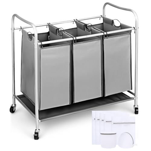 Consejos para Comprar Lavasecadoras Fdit al mejor precio. 45 75*45*78 CM Mover Cesto Ropa Sucia 3 Divisiones con Compartimiento y Bolsas Extraíbles,Ropa Sucia Organizador con Rueda de Bloqueo,para Lavadero,Dormitorio,Baño,7 Bolsas de...