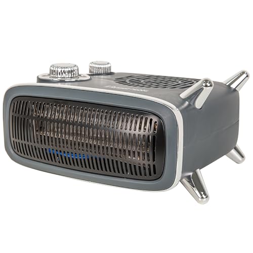 Russell Hobbs Riscaldatore elettrico 1800 W/1.8 KW, termoventilatore retrò orizzontale/verticale con termostato regolabile, 2 impostazioni di calore, controllo a ghiera, RHRETHFH1001G, Grigio - Immagine 1