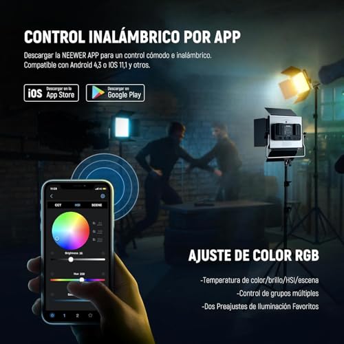 Miniatura 5 de Neewer 2 Pack 660 Pro Rgb Led Video Luz Con App Control Soporte Kit, 360 Full Color, 50w Dimmable Bi-Color 3200k 5600k Video Iluminación Cri 97 Para Gaming Streaming Zoom Youtube Webex Fotografía