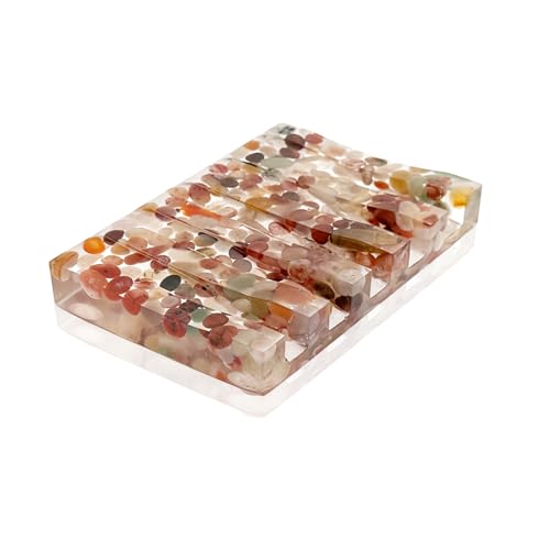 Handmade River Rock Rectangle Bar Soap Holder Stone Pebbles Soap Dish for Shower and...