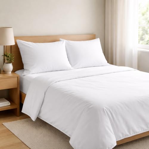 Image of Mattress-Homes Queen 600 Thread Count 100% Cotton Sateen Weave Sheet Set, White Solid, 4 Piece