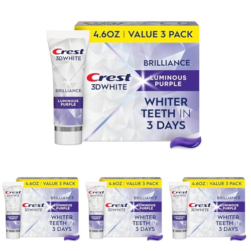 Image of Crest 3D White Brilliance Luminous Purple Teeth Whitening Toothpaste, 4.6 oz Pack of 12, Anticavity Fluoride Toothpaste, Fights 100% More Surface Stains, 24 Hour Active Stain Prevention