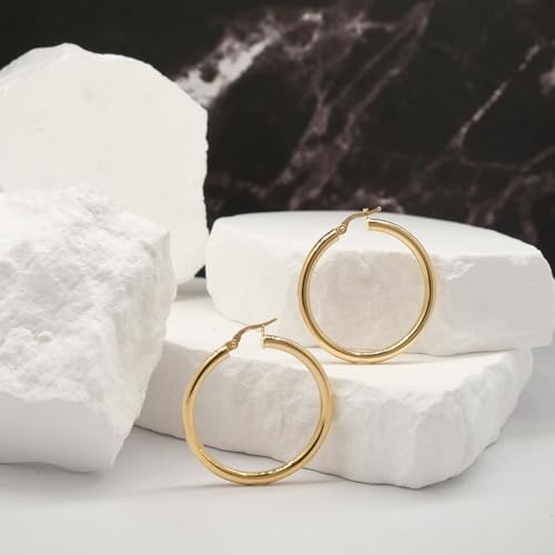 Image of Italian 14k Yellow Gold High Polished Round Hoop Earrings