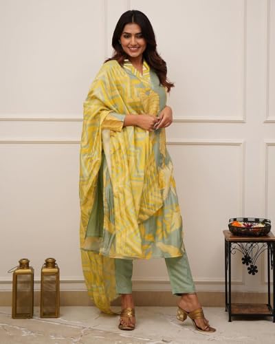 Image of FABNEX Kurta Set for Women | Women Kurta Pant Set |Cotton Blend Regular Women Kurti with Dupatta (Mix Set 3)