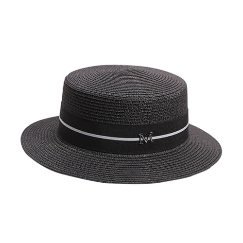 LVCHAO Sun Hats For Hats Sombreros Fedora de Sol Vintage for Mujer, Sombrero de Paja Ajustable, Sombrero Trenzado Dorado Retro, Gorra Plana con Visera for Mujer For Travel Hiking Fishing Beach(Black)