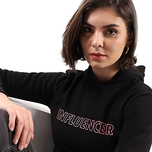 Image of PINACOLADA Women's Cotton Solid Printed Sweatshirt with Hoodie, Regular Fit for Casual Wear Full Sleeve Sweatshirt Crafted with Comfort Fit and High-Performance for Everyday Wear