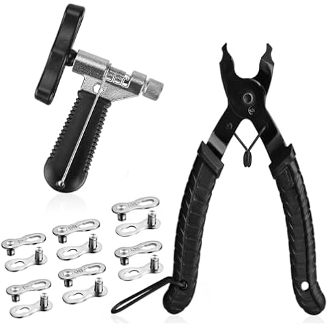 A AKRAF Bicycle Chain Repair Tool Kit with Bike Link Plier, Chain Breaker Splitter Tool, 6 Pairs Bicycle Missing Links, Bicycle Mechanic Tool Kit with Chain Master Link Remover and Connector Cover