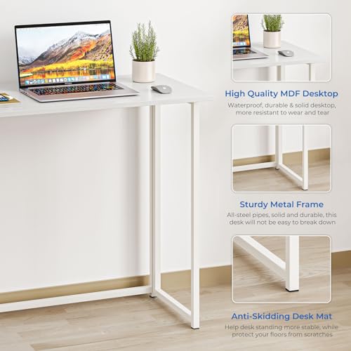 Dripex Faltbar Tisch Kleiner Schreibtisch klappbar 80 x 45 cm Keine Montage Computertisch Platzsparender Tisch für Homeoffice Arbeitszimmer PC (Weiß)