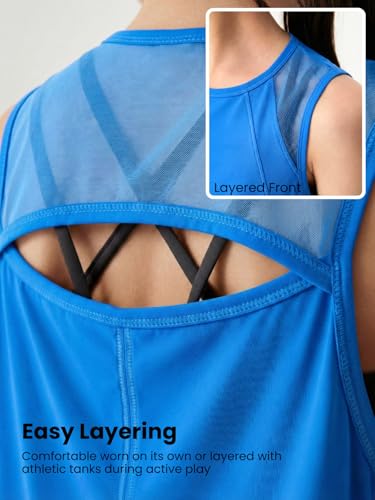 Image of WELAKEN Girls' Athletic Tank Top - Mesh Open Back Sleeveless Sports Shirt for Active Kids,Black,4T