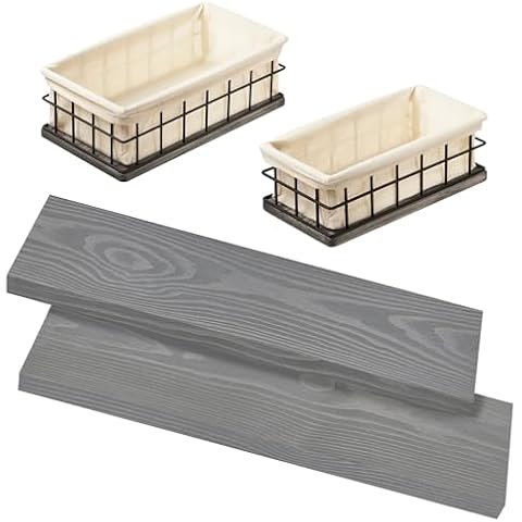 BAOBAB WORKSHOP Bundle - 2 Items: Wood and Wire Baskets with Floating Shelves for Bathroom Decor, Toilet Paper Storage, Living Room Bedroom and Kitchen Cover