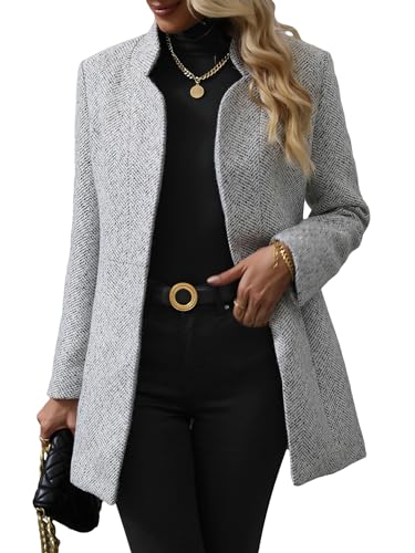 MakeMeChic Women's Open Front Business Coat Long Sleeve Stand Collar Casual Blazer Jacket
