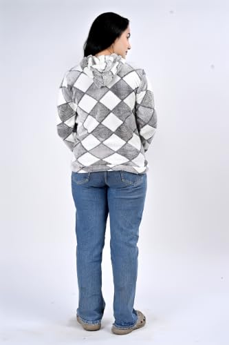 Image of Women's Faux Fur Winter Hoodie with Diamond Print | Soft, Stylish & Warm Sweatshirt